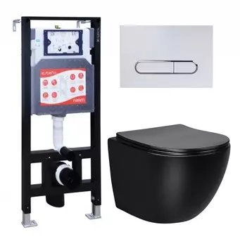 Комплект 3 в 1 инсталляция ESBANO FRAM + Унитаз Vincea Globo VT1-14MB + кнопка белая глянцевая