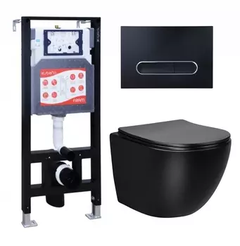 Комплект 3 в 1 инсталляция ESBANO FRAM + Унитаз Vincea Globo VT1-14MB + кнопка черная матовая