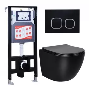 Комплект 3 в 1 инсталляция ESBANO FRAM + Унитаз Vincea Globo VT1-14MB + кнопка черная матовая