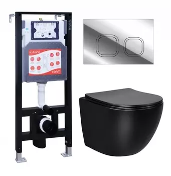 Комплект 3 в 1 инсталляция ESBANO FRAM + Унитаз Vincea Globo VT1-14MB + кнопка хром глянцевая