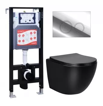 Комплект 3 в 1 инсталляция ESBANO FRAM + Унитаз Vincea Globo VT1-14MB + кнопка хром глянцевая