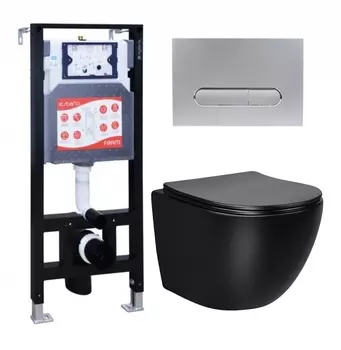 Комплект 3 в 1 инсталляция ESBANO FRAM + Унитаз Vincea Globo VT1-14MB + кнопка хром матовая