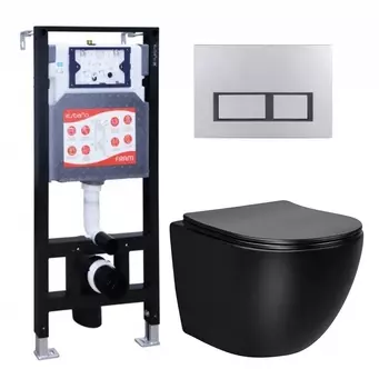 Комплект 3 в 1 инсталляция ESBANO FRAM + Унитаз Vincea Globo VT1-14MB + кнопка хром матовая