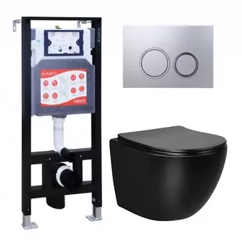 Комплект 3 в 1 инсталляция ESBANO FRAM + Унитаз Vincea Globo VT1-14MB + кнопка хром матовая