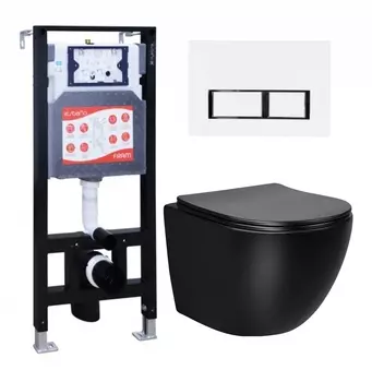 Комплект 3 в 1 инсталляция ESBANO FRAM + Унитаз Vincea Globo VT1-14SMB + кнопка белая глянцевая