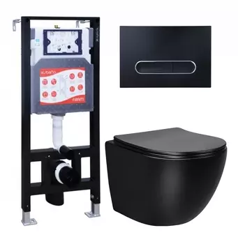 Комплект 3 в 1 инсталляция ESBANO FRAM + Унитаз Vincea Globo VT1-14SMB + кнопка черная матовая