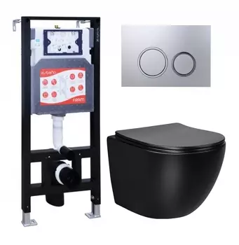 Комплект 3 в 1 инсталляция ESBANO FRAM + Унитаз Vincea Globo VT1-14SMB + кнопка хром матовая