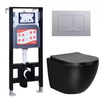 Комплект 3 в 1 инсталляция ESBANO FRAM + Унитаз Vincea Globo VT1-14SMB + кнопка хром матовая