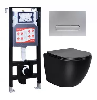 Комплект 3 в 1 инсталляция ESBANO FRAM + Унитаз Vincea Globo VT1-14SMB + кнопка хром матовая