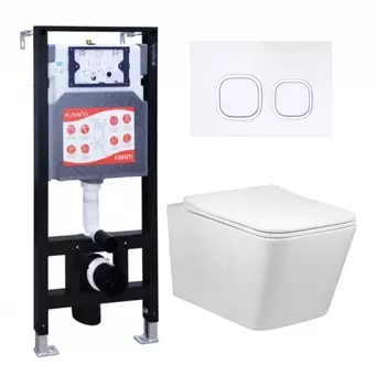 Комплект 3 в 1 инсталляция ESBANO FRAM + Унитаз Vincea Q-Line VT1-12 + кнопка белая