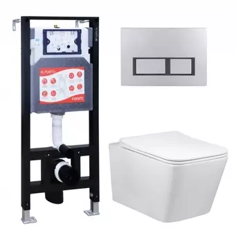 Комплект 3 в 1 инсталляция ESBANO FRAM + Унитаз Vincea Q-Line VT1-12 + кнопка хром матовая