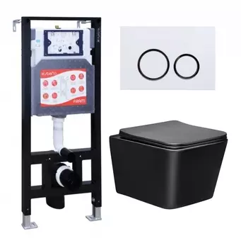 Комплект 3 в 1 инсталляция ESBANO FRAM + Унитаз Vincea Q-Line VT1-12MB + кнопка белая глянцевая