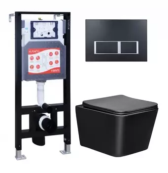 Комплект 3 в 1 инсталляция ESBANO FRAM + Унитаз Vincea Q-Line VT1-12MB + кнопка черная матовая