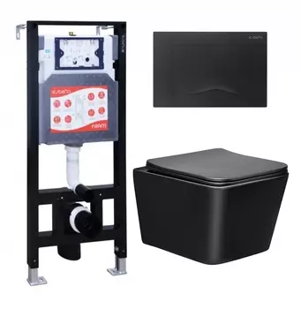 Комплект 3 в 1 инсталляция ESBANO FRAM + Унитаз Vincea Q-Line VT1-12MB + кнопка черная матовая