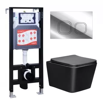 Комплект 3 в 1 инсталляция ESBANO FRAM + Унитаз Vincea Q-Line VT1-12MB + кнопка хром глянцевая