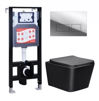 Комплект 3 в 1 инсталляция ESBANO FRAM + Унитаз Vincea Q-Line VT1-12MB + кнопка хром глянцевая