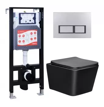 Комплект 3 в 1 инсталляция ESBANO FRAM + Унитаз Vincea Q-Line VT1-12MB + кнопка хром матовая