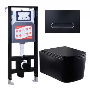 Комплект 3 в 1 инсталляция ESBANO FRAM + Унитаз Vincea Ultra Rimless VT1-32MB + кнопка черная матовая