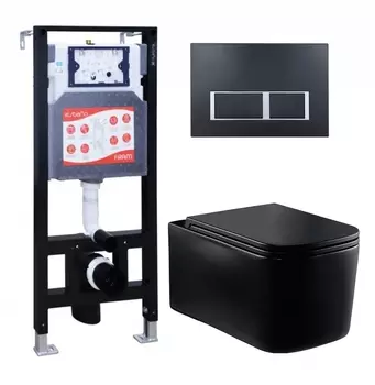 Комплект 3 в 1 инсталляция ESBANO FRAM + Унитаз Vincea Ultra Rimless VT1-32MB + кнопка черная матовая
