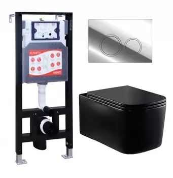 Комплект 3 в 1 инсталляция ESBANO FRAM + Унитаз Vincea Ultra Rimless VT1-32MB + кнопка хром глянцевая