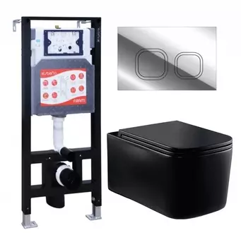 Комплект 3 в 1 инсталляция ESBANO FRAM + Унитаз Vincea Ultra Rimless VT1-32MB + кнопка хром глянцевая