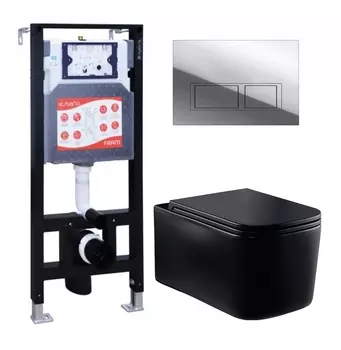 Комплект 3 в 1 инсталляция ESBANO FRAM + Унитаз Vincea Ultra Rimless VT1-32MB + кнопка хром глянцевая