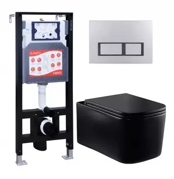 Комплект 3 в 1 инсталляция ESBANO FRAM + Унитаз Vincea Ultra Rimless VT1-32MB + кнопка хром матовая