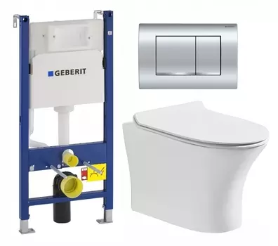 Комплект 3 в 1 инсталляция Geberit Duofix Delta30 458.163.21.1 + Подвесной безободковый унитаз CeruttiSpa Bernina aria CT7191 + кнопка хром