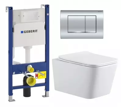 Комплект 3 в 1 инсталляция Geberit Duofix Delta30 458.163.21.1 + Подвесной унитаз SinteSi BALTI + кнопка хром