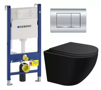 Комплект 3 в 1 инсталляция Geberit Duofix Delta30 458.163.21.1 + Подвесной унитаз SinteSi EVI + кнопка хром