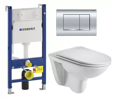 Комплект 3 в 1 инсталляция Geberit Duofix Delta30 458.163.21.1 + Подвесной унитаз WeltWasser Baarbach 004 GL-WT + кнопка хром