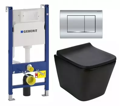 Комплект 3 в 1 инсталляция Geberit Duofix Delta30 458.163.21.1 + Подвесной унитаз WeltWasser Gelbach 041 MT-BL + кнопка хром