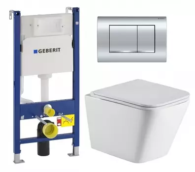 Комплект 3 в 1 инсталляция Geberit Duofix Delta30 458.163.21.1 + Подвесной унитаз WeltWasser Gelbach 043 GL-WT + кнопка хром