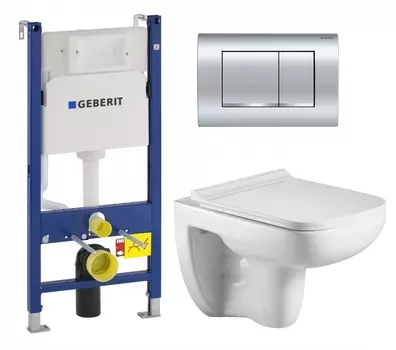 Комплект 3 в 1 инсталляция Geberit Duofix Delta30 458.163.21.1 + Подвесной унитаз WeltWasser Kehlbach 004 GL-WT + кнопка хром