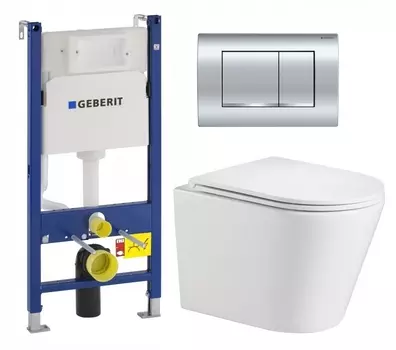 Комплект 3 в 1 инсталляция Geberit Duofix Delta30 458.163.21.1 + Подвесной унитаз WeltWasser Salzbach 043 GL-WT + кнопка хром