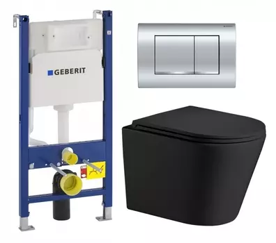 Комплект 3 в 1 инсталляция Geberit Duofix Delta30 458.163.21.1 + Подвесной унитаз WeltWasser Salzbach 043 MT-BL + кнопка хром