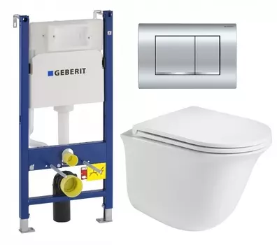 Комплект 3 в 1 инсталляция Geberit Duofix Delta30 458.163.21.1 + Подвесной унитаз WeltWasser Telbach 004 GL-WT + кнопка хром