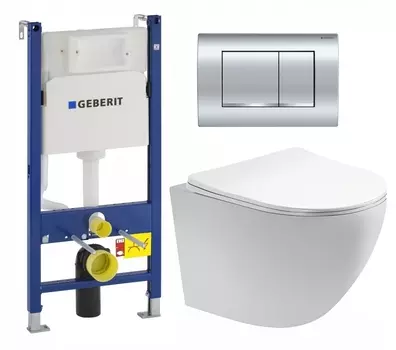 Комплект 3 в 1 инсталляция Geberit Duofix Delta30 458.163.21.1 + Унитаз подвесной Акватек Европа AQ1900-00 + кнопка хром