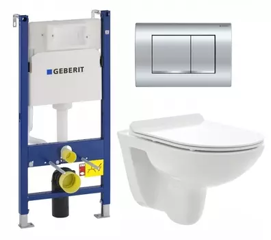 Комплект 3 в 1 инсталляция Geberit Duofix Delta30 458.163.21.1 + Унитаз подвесной AQUAme AQM2008 + кнопка хром