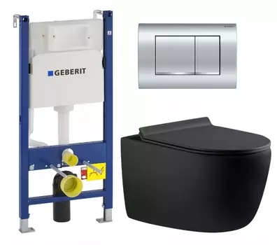 Комплект 3 в 1 инсталляция Geberit Duofix Delta30 458.163.21.1 + Унитаз подвесной Aquanet Cetus 287008 + кнопка хром