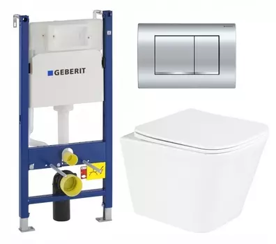 Комплект 3 в 1 инсталляция Geberit Duofix Delta30 458.163.21.1 + Унитаз подвесной BelBagno Due BB3103CHR/SC + кнопка хром