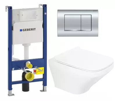 Комплект 3 в 1 инсталляция Geberit Duofix Delta30 458.163.21.1 + Унитаз подвесной BelBagno Sela BB3201CHR + кнопка хром