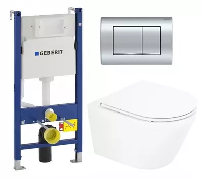 Комплект 3 в 1 инсталляция Geberit Duofix Delta30 458.163.21.1 + Унитаз подвесной BelBagno Tre BB8001CHR/SC + кнопка хром