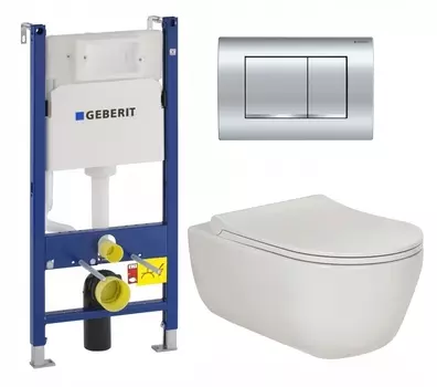 Комплект 3 в 1 инсталляция Geberit Duofix Delta30 458.163.21.1 + Унитаз подвесной Berges Wasserhaus Ego XL 082118 + кнопка хром