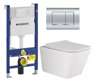 Комплект 3 в 1 инсталляция Geberit Duofix Delta30 458.163.21.1 + Унитаз подвесной Ceramica Nova Metric Rimless CN3007 + кнопка хром