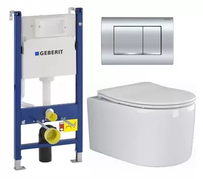 Комплект 3 в 1 инсталляция Geberit Duofix Delta30 458.163.21.1 + Унитаз подвесной Ceramica Nova Moments CN3003 + кнопка хром
