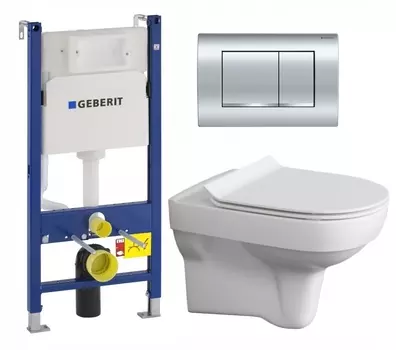 Комплект 3 в 1 инсталляция Geberit Duofix Delta30 458.163.21.1 + Унитаз подвесной Cersanit City New + кнопка хром