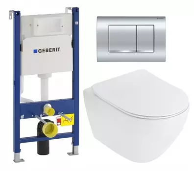 Комплект 3 в 1 инсталляция Geberit Duofix Delta30 458.163.21.1 + Унитаз подвесной Cezares Stylus CZR-513-TH-R + кнопка хром