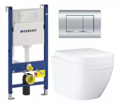 Комплект 3 в 1 инсталляция Geberit Duofix Delta30 458.163.21.1 + Унитаз подвесной Grohe Euro Ceramic 39206000 + кнопка хром