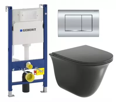 Комплект 3 в 1 инсталляция Geberit Duofix Delta30 458.163.21.1 + Унитаз подвесной Grossman GR-4412BMS + кнопка хром